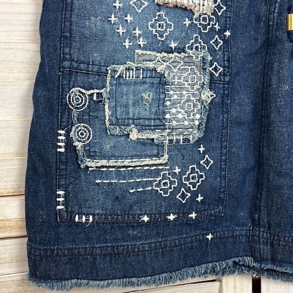 Anthropologie Pilcro Embroidered Patchwork Denim Mini Skirt Small - Picture 5 of 12